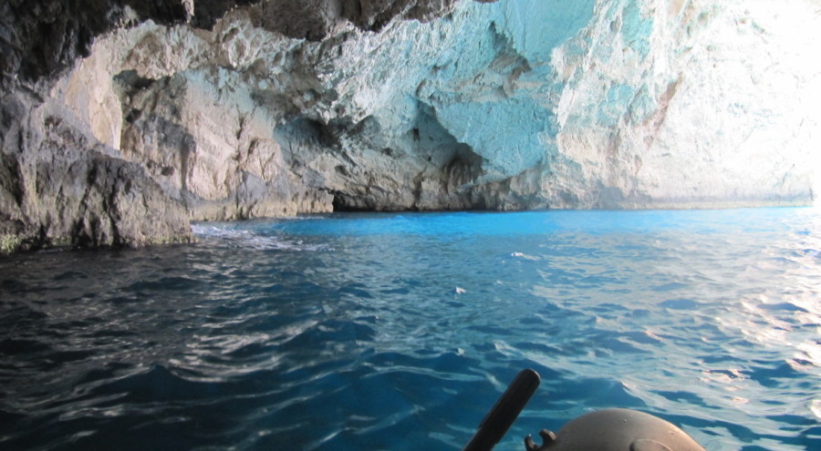 paddling to the cave